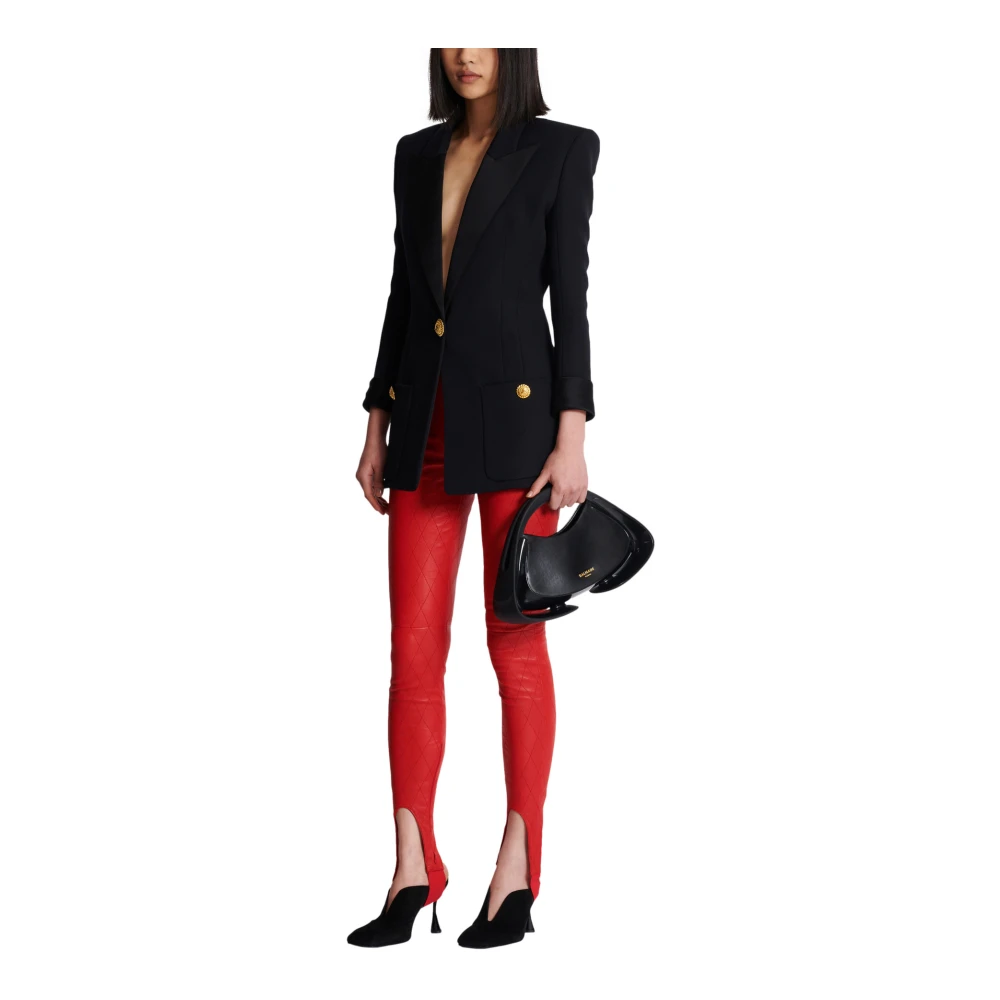 Balmain Topstitched leren leggings Red Dames