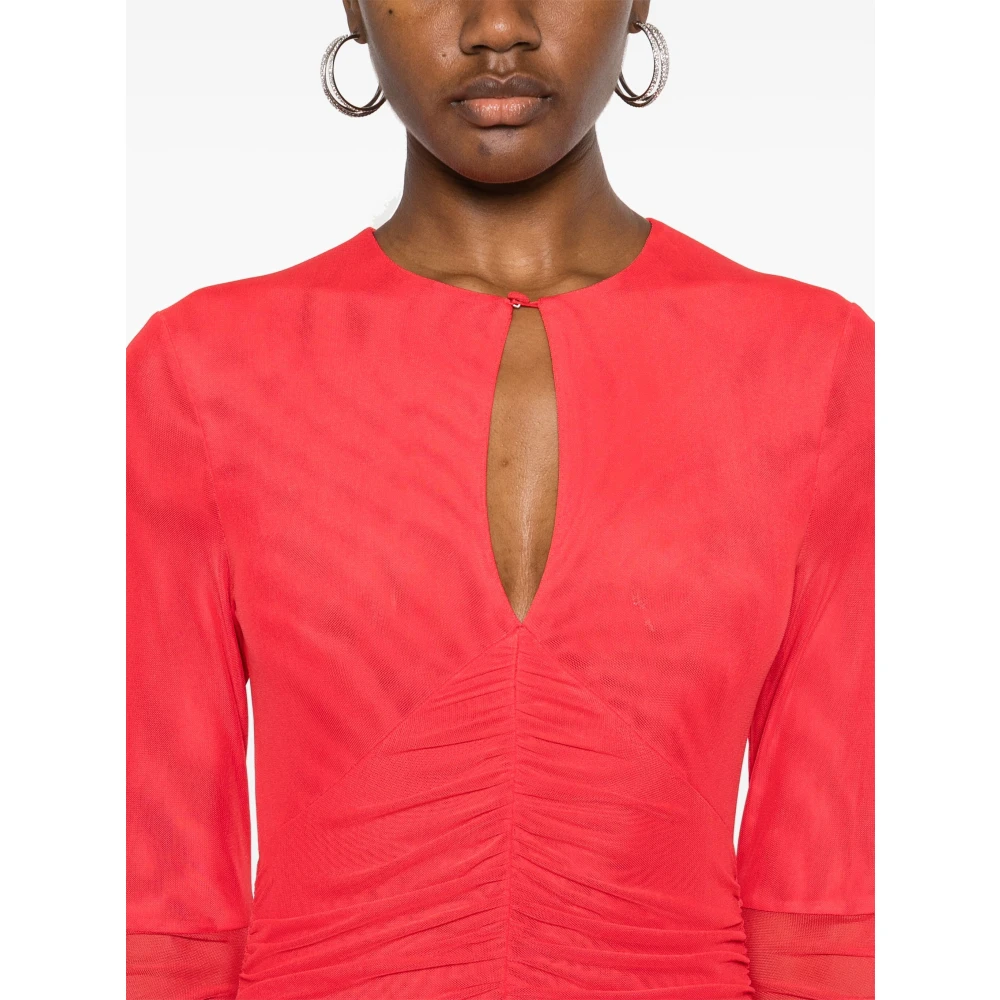 Rotate Birger Christensen Rode Jurk met Ruches en V-hals Red Dames