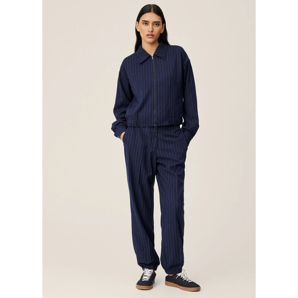 moss copenhagen Donkerblauwe Krijtstreep Broek Maelynn Blue Dames