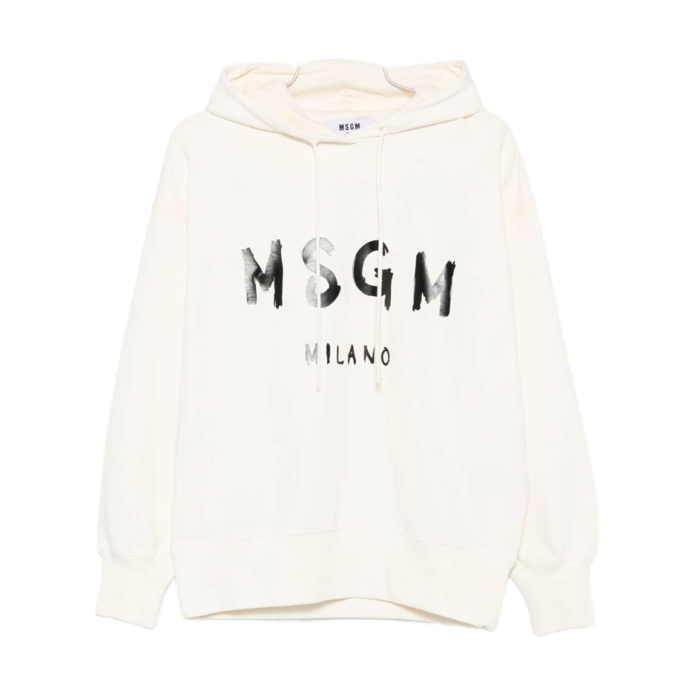 Msgm Women's White Logo-Print Hoodie