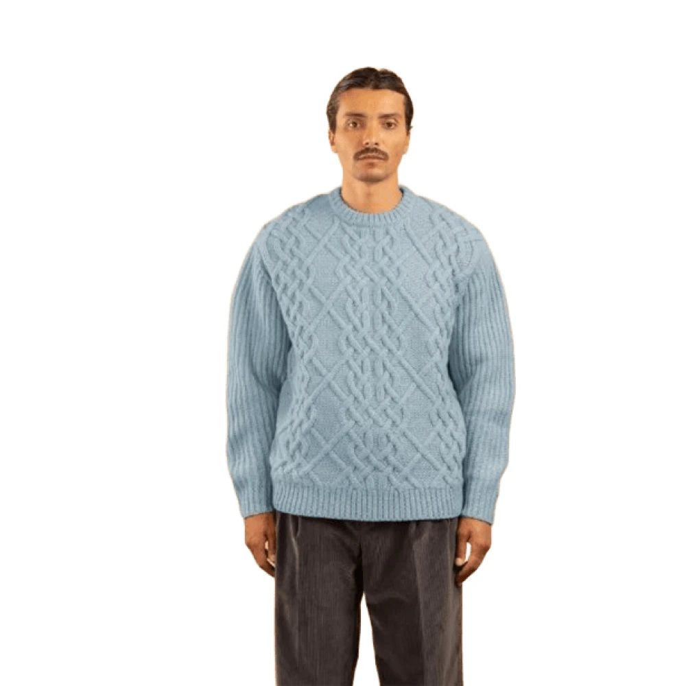 Drole de Monsieur Kabelgebreide Wollen Trui Blue Heren