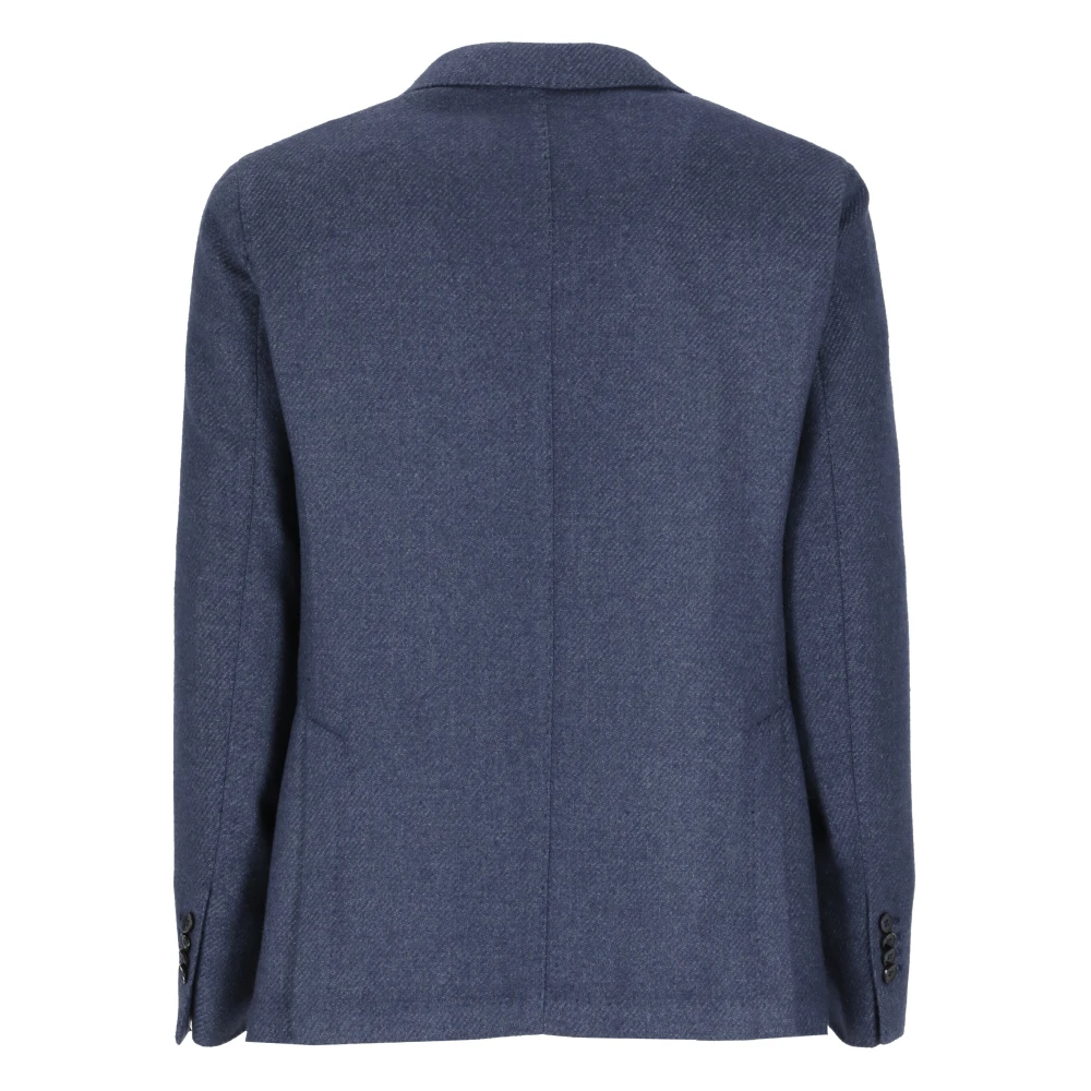 Lubiam Blauwe wollen jas met pieklapel Blue Heren