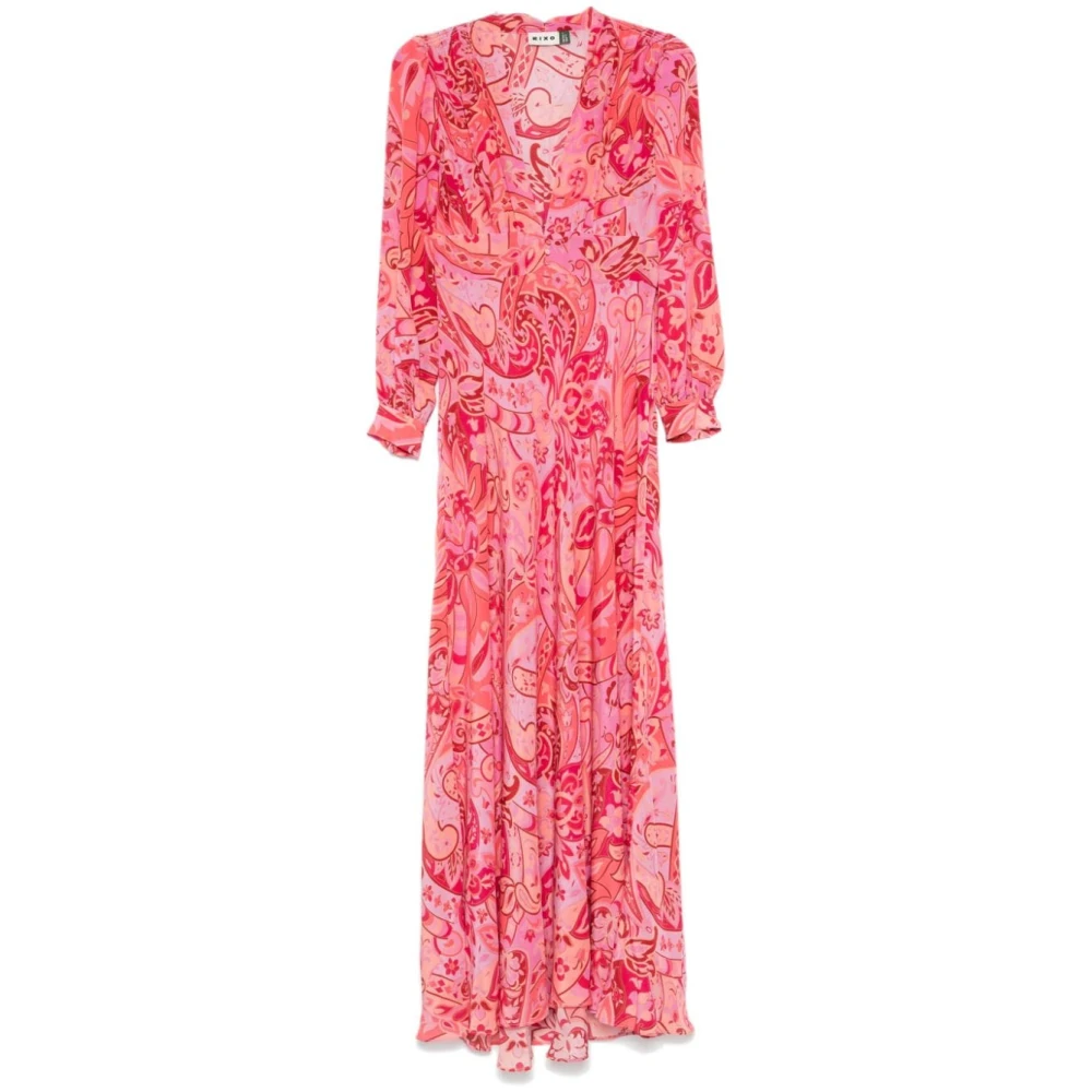 Rixo Magenta Paisley Zijden Maxi Jurk Pink Dames