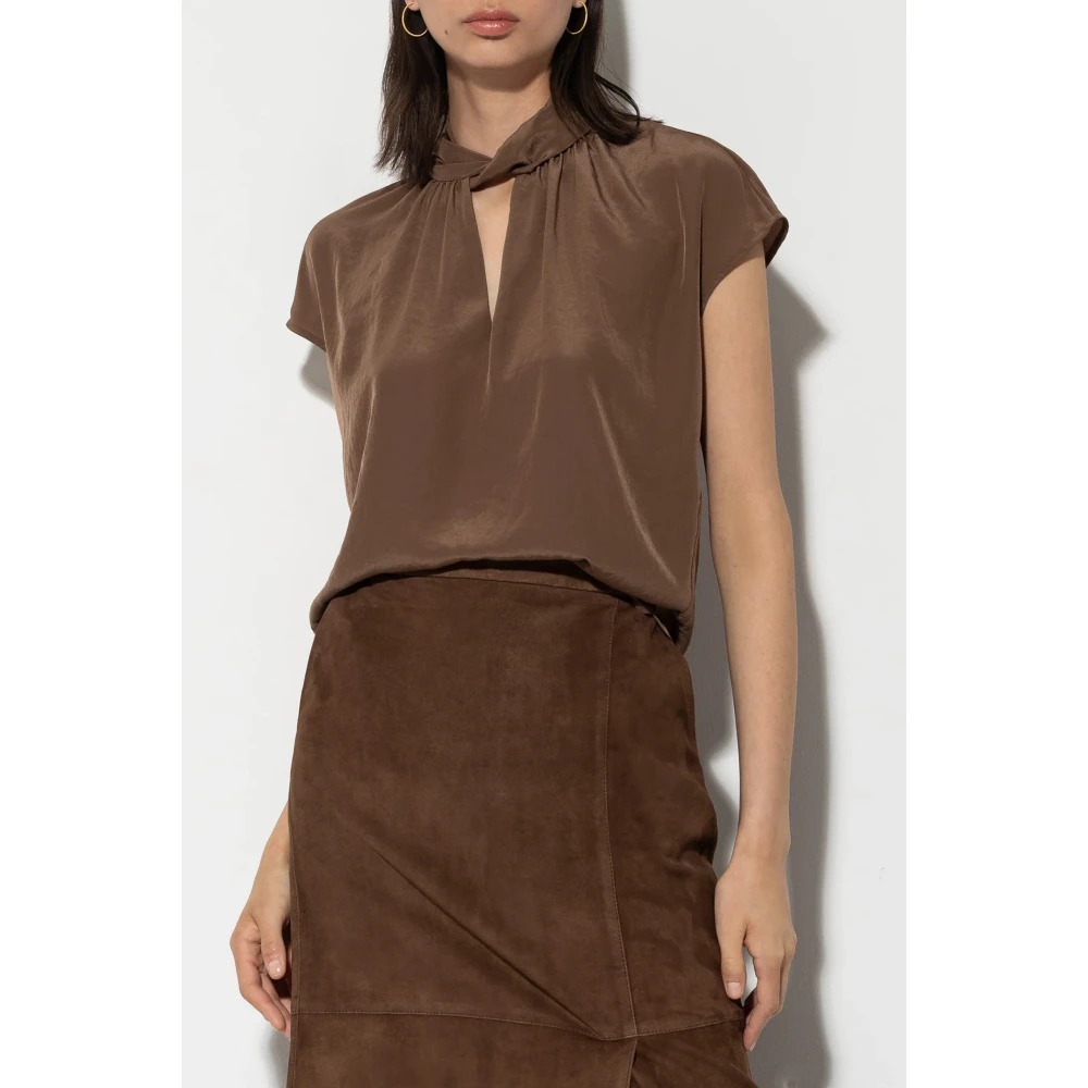 LUISA CERANO Bruine blouse met decoratief kraagontwerp Brown Dames