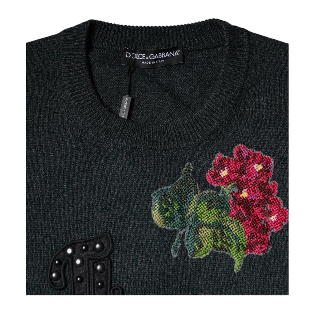 Dolce & Gabbana Grijze Wol Crew Neck Pullover Sweater Gray Heren