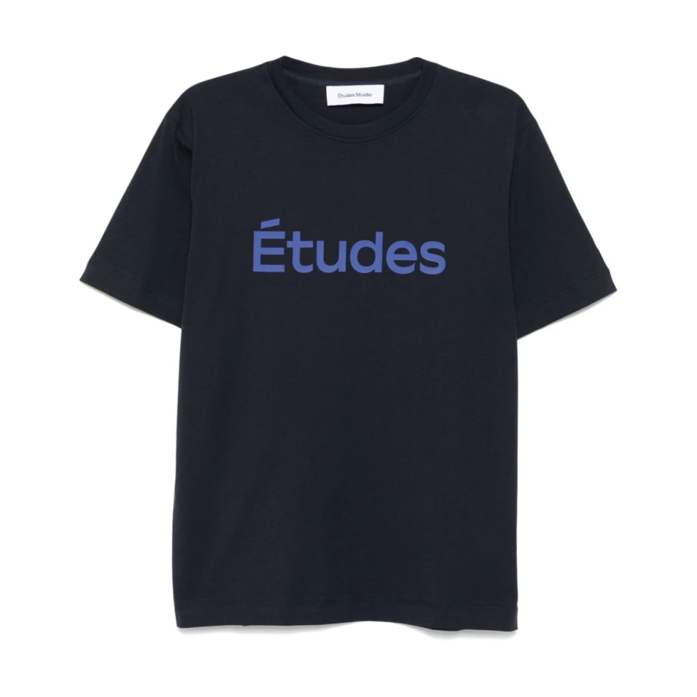 Études Blauw Logo Print Korte Mouw Tee Blue Heren