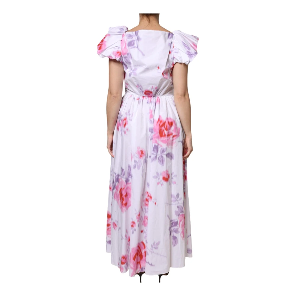 Philosophy di Lorenzo Serafini Witte Bloemen Maxi Jurk Gerimpelde Mouwen Multicolor Dames
