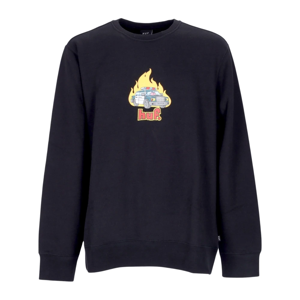 Huf Black Sweatshirts, Male, Xl, Crew Neck Sweatshirt With Long Sleeves