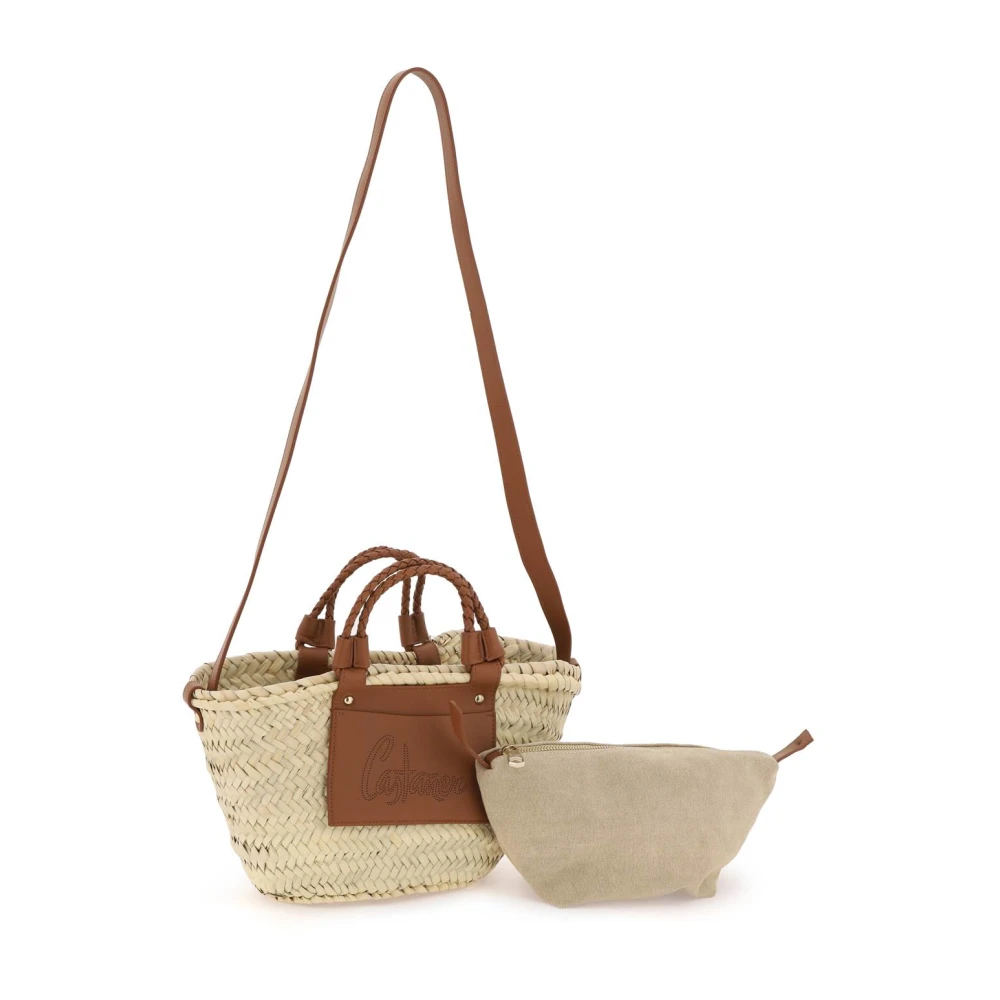 Castañer Raffia Panier Tas met Leren Logo Beige Dames