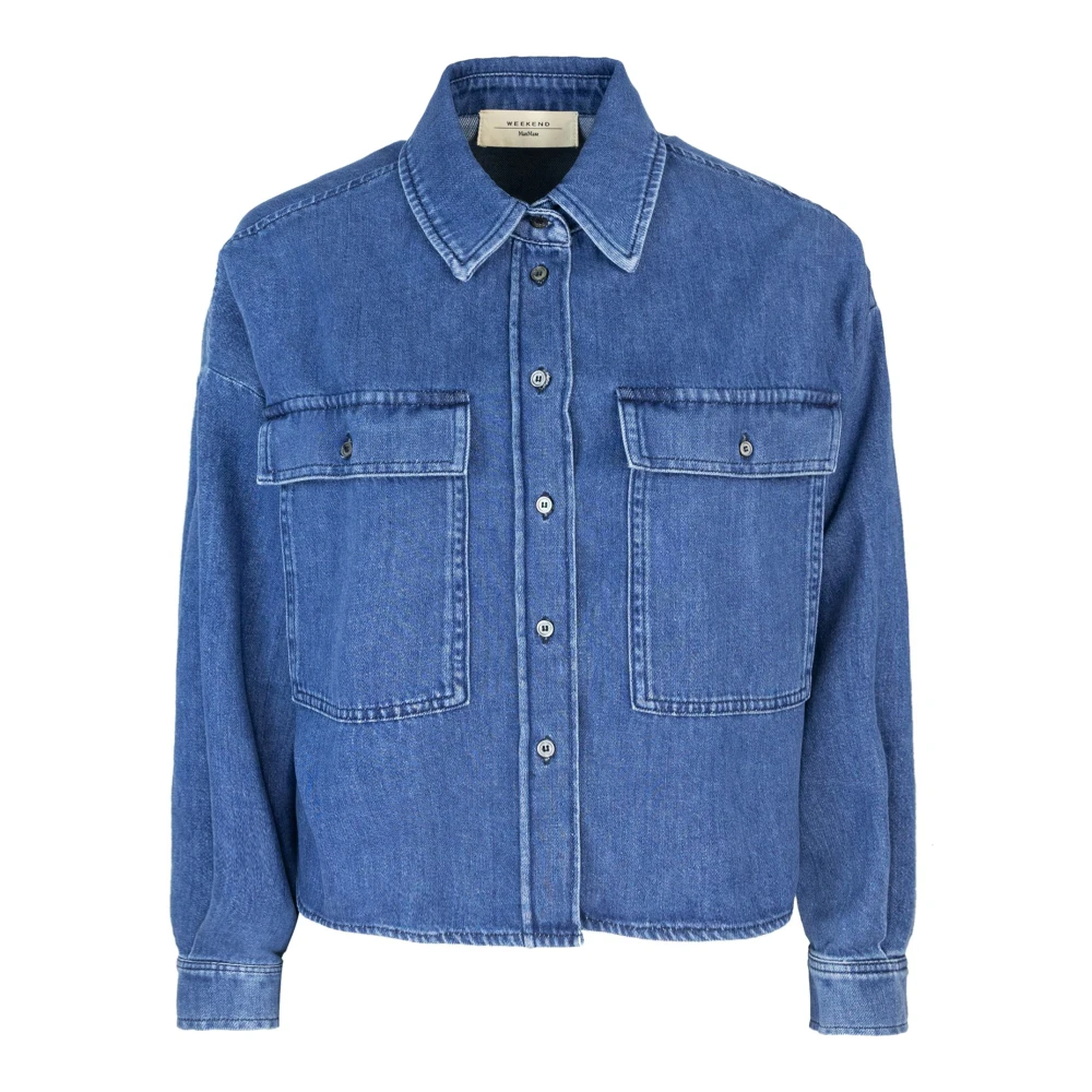 Max Mara Blauwe Boxy Shirt met Asymmetrische Zoom Blue Dames
