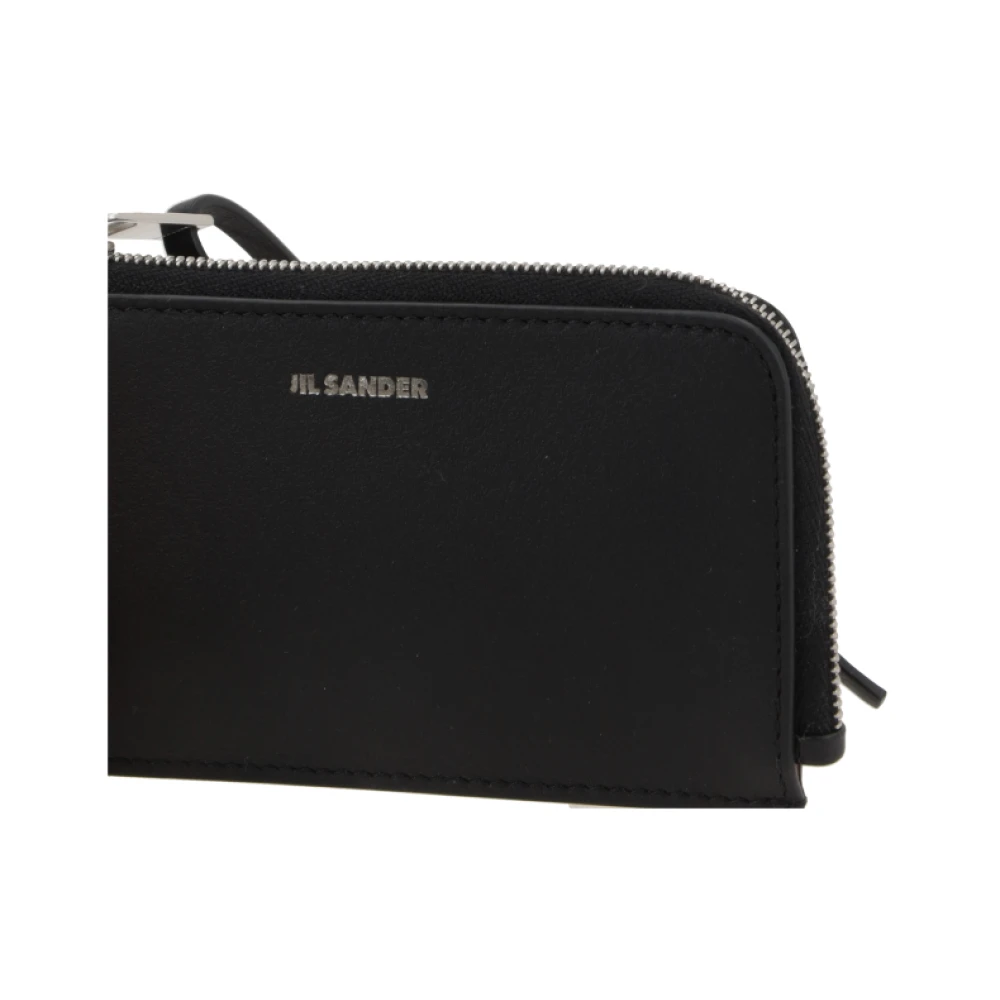Jil Sander Zwarte leren sleutelhanger met zilveren hardware Black Heren