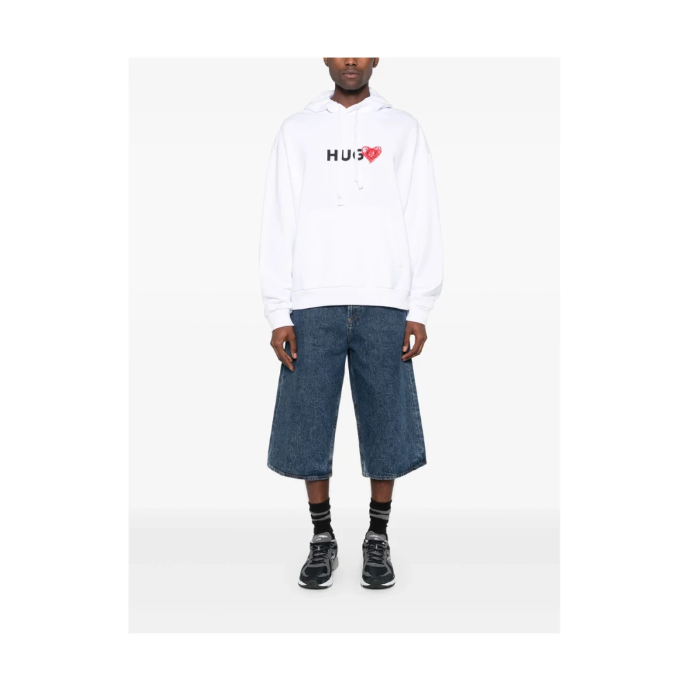 Hugo Boss Witte Slouchy Trekkoord Hoodie White Heren