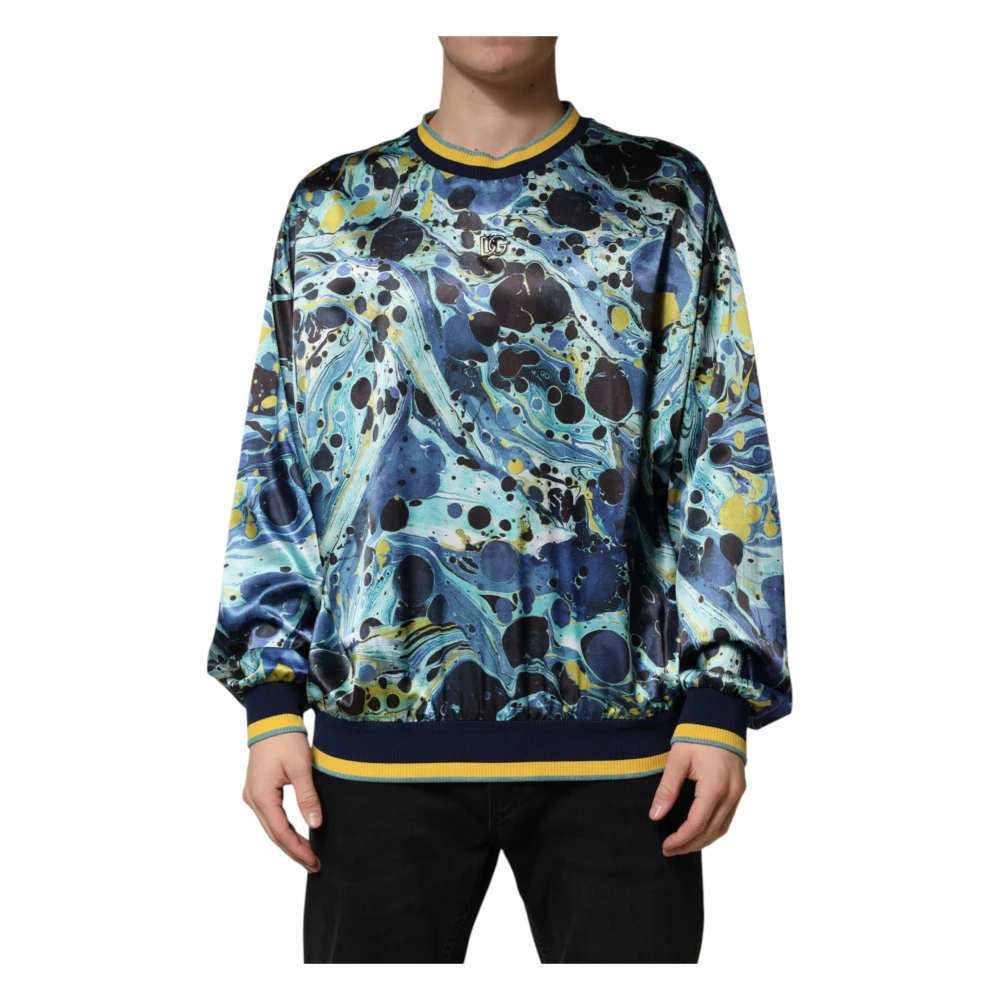 Dolce & Gabbana Sweatshirts, Male, Xl, Marble Print Pullover Jumper Multicolor