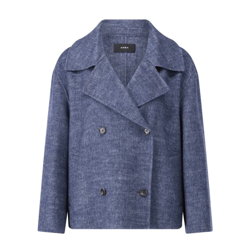 Arma Wollen Korte Jas Stijlvolle Dubbele Rij Blue Dames