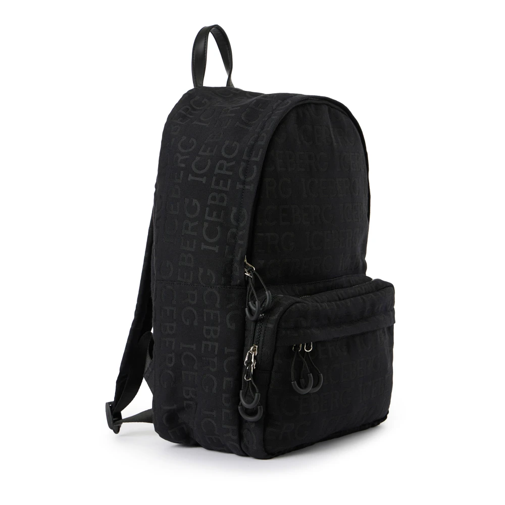 Iceberg Zwarte draagrugzak in allover jacquardstof met logo Black Heren