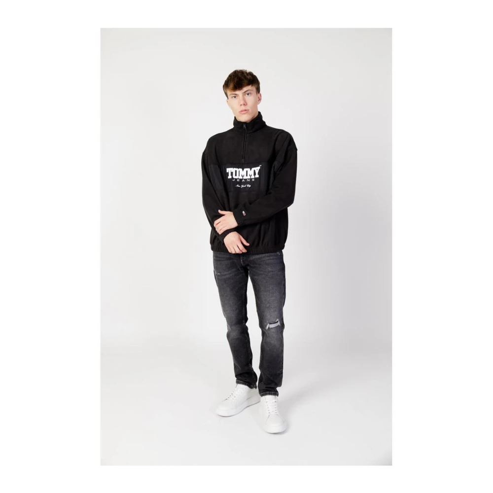 Tommy Jeans Zwarte Polyester Hoodless Sweatshirt Black Heren