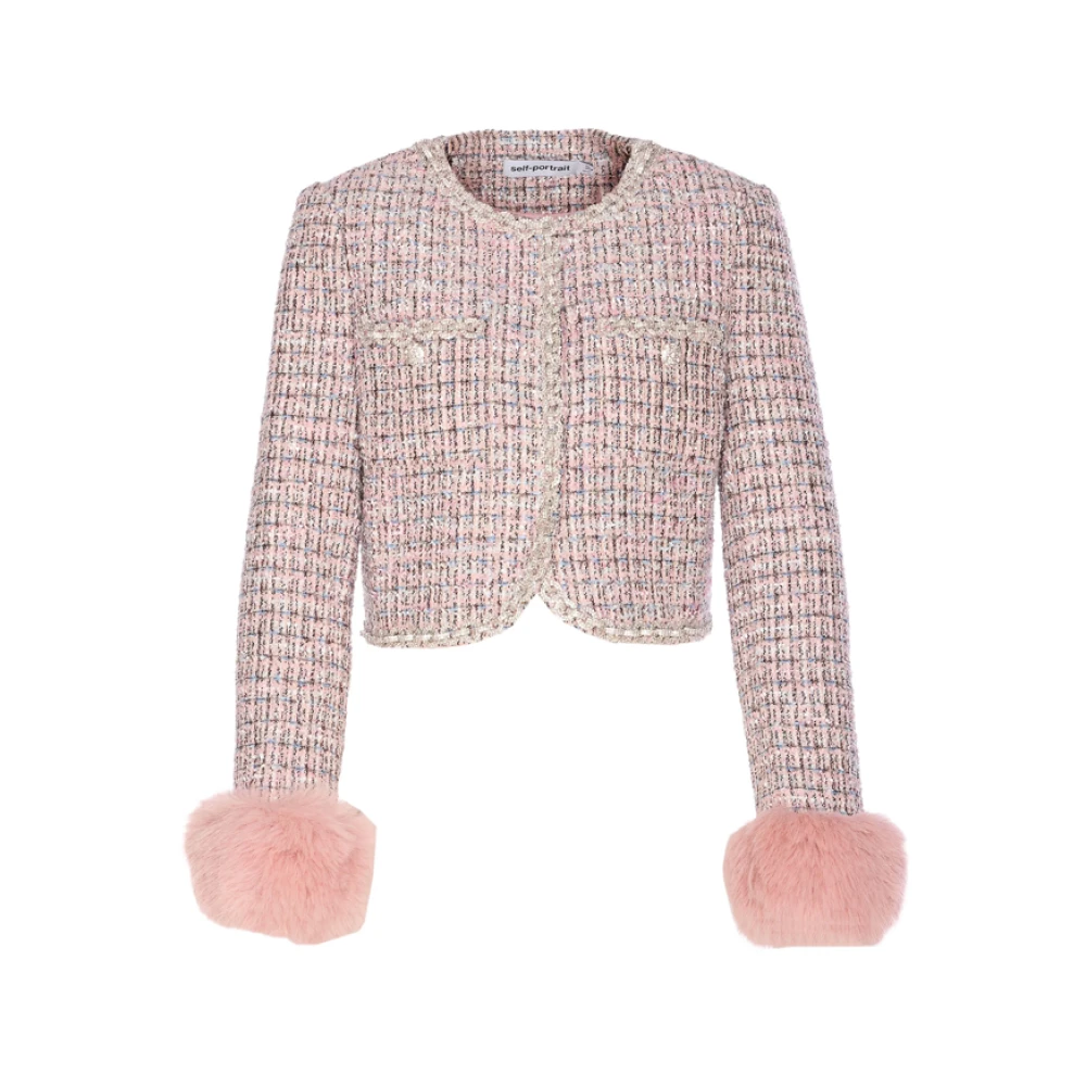 Self Portrait Pink Tweed Jackets, Female, M, Crystal Tweed Jacket