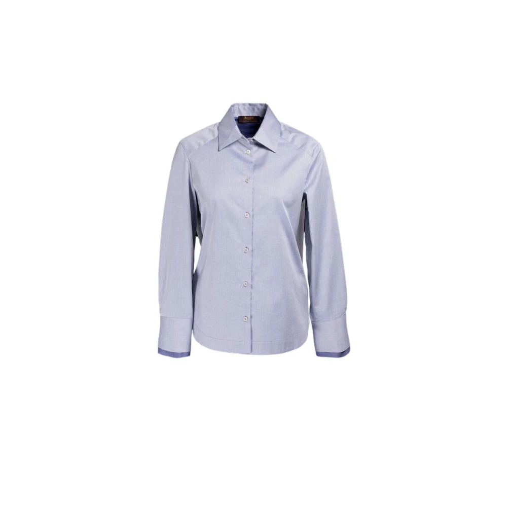 Moorer Sofistikerad Regular-Fit Skjorta i Dubbel Garnfärgad Bomullstwill Blue, Dam