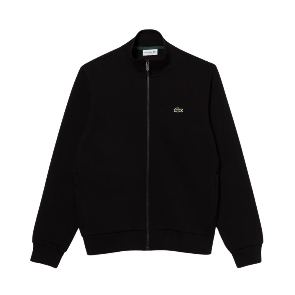 Lacoste Uomo Nero Felpa Con Zip E Logo Ricamato