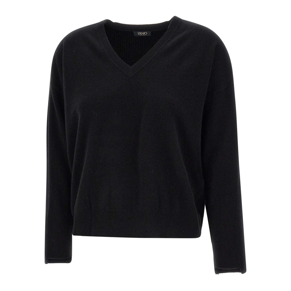 Liu Jo Zwarte Wol Kasjmier V-Hals Trui Black Dames