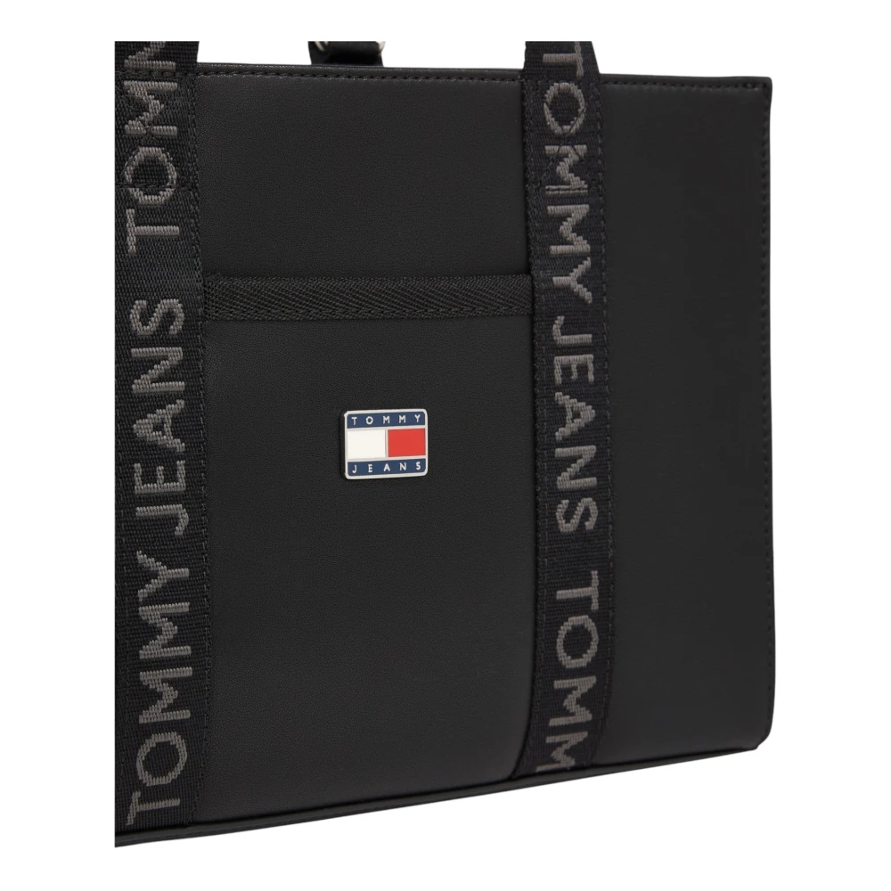 Tommy Jeans Zwarte Polyurethaan Rits Tas Lente Zomer Black Dames