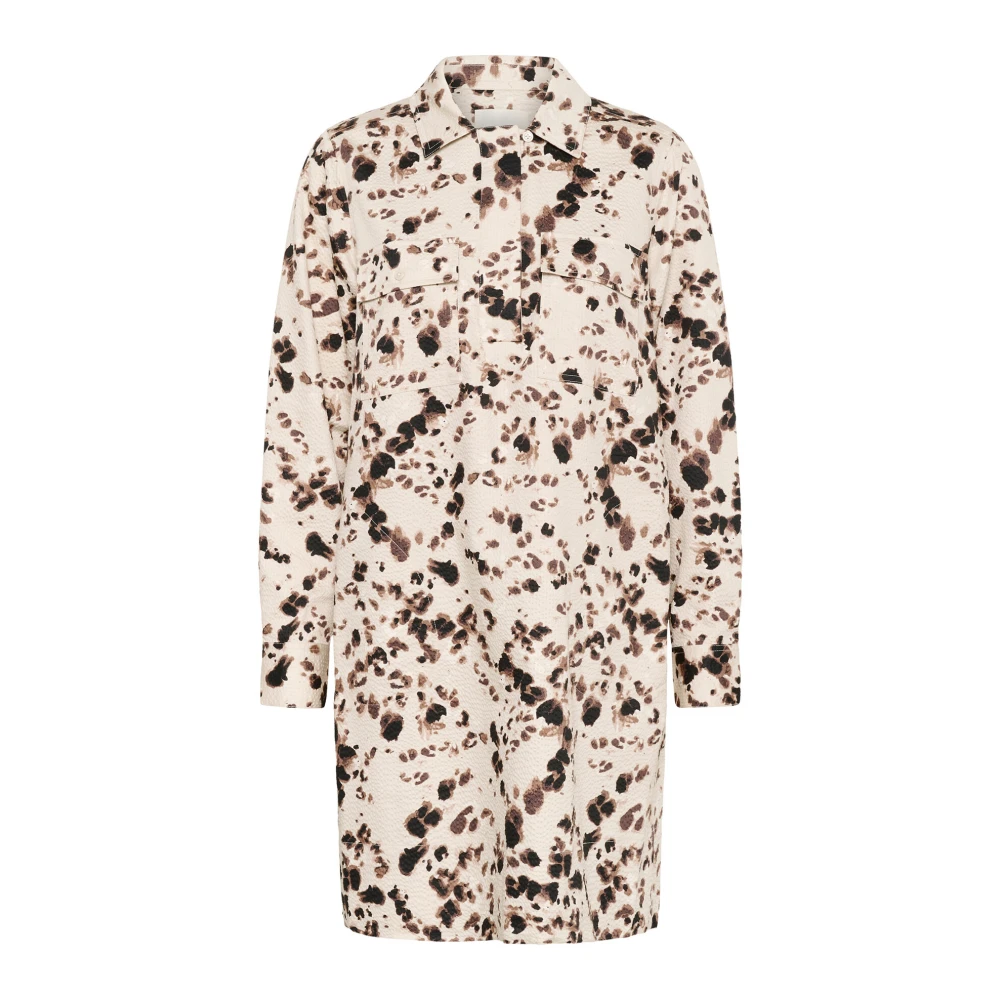 Part Two Luipaardprint Jurk met Lange Mouwen Multicolor Dames