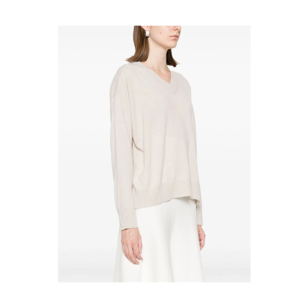 Fabiana Filippi Kasjmier Gebreide V-Hals Trui Beige Dames