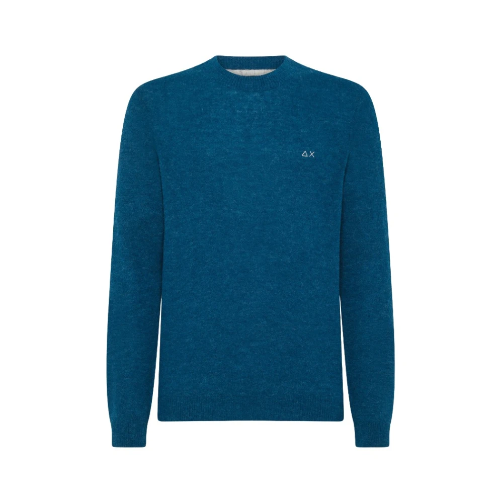 Sun68 Alpaca Ronde Solide Trui Blue Heren