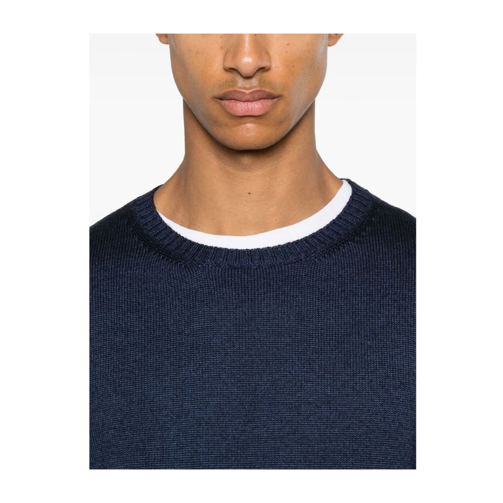 Fedeli Blauwe Merinowol Ronde Hals Trui Blue Heren