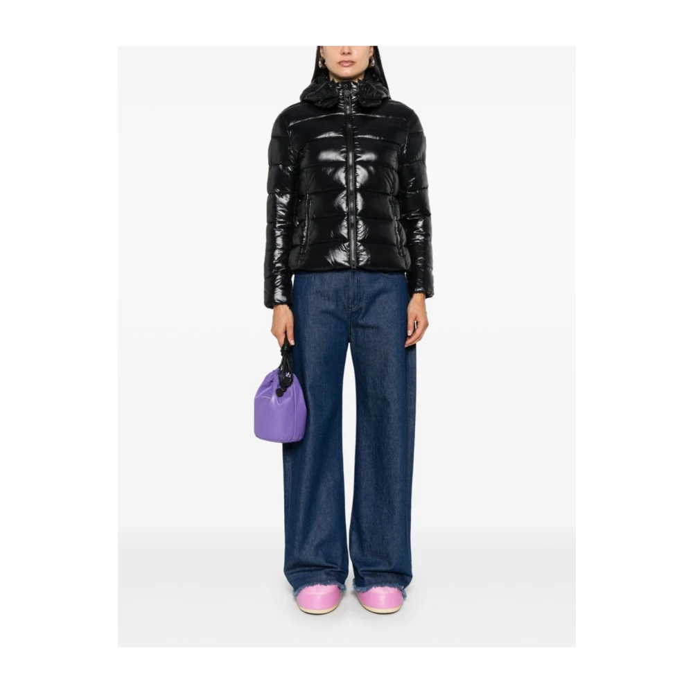 Save The Duck Zwarte winddichte afneembare capuchonjas Black Dames