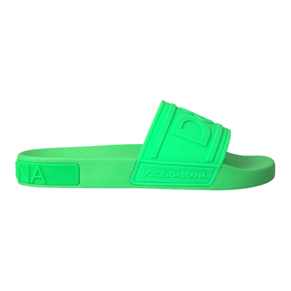 Dolce & Gabbana Men's Green Leather Slide Sandals Beachwear Shoes - Sliders - 10 Uk - Shoes