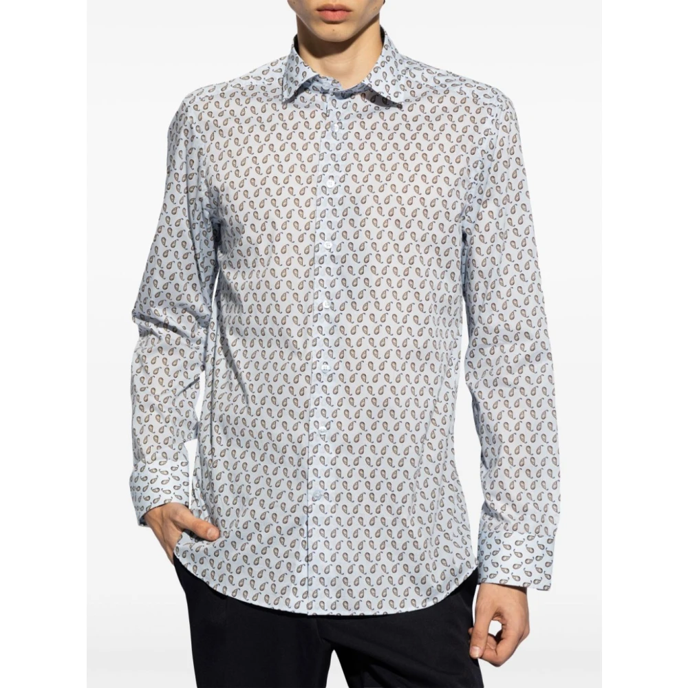 ETRO Blauw Paisley Print Overhemd White Heren