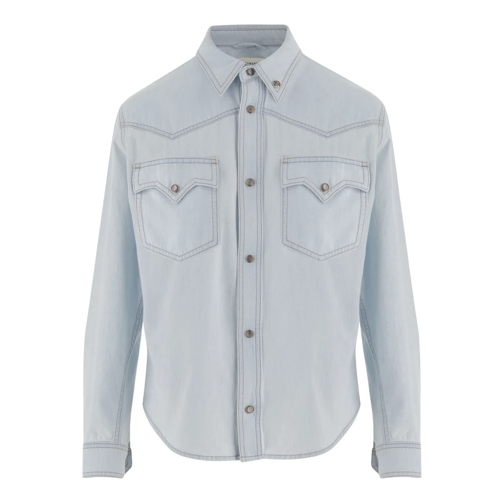 Versace Women's Blue Denim Shirts, L, Denim Chambray Shirt