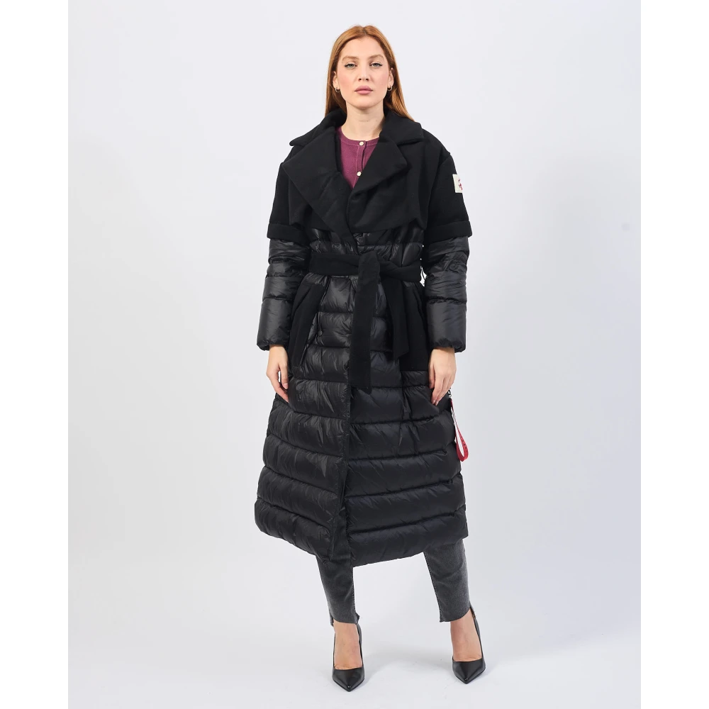 Afterlabel Lang Zwart Gewatteerd Jas Black Dames