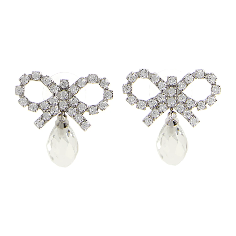 Self Portrait Women's Gray Bow Crystal Droplet Earrings