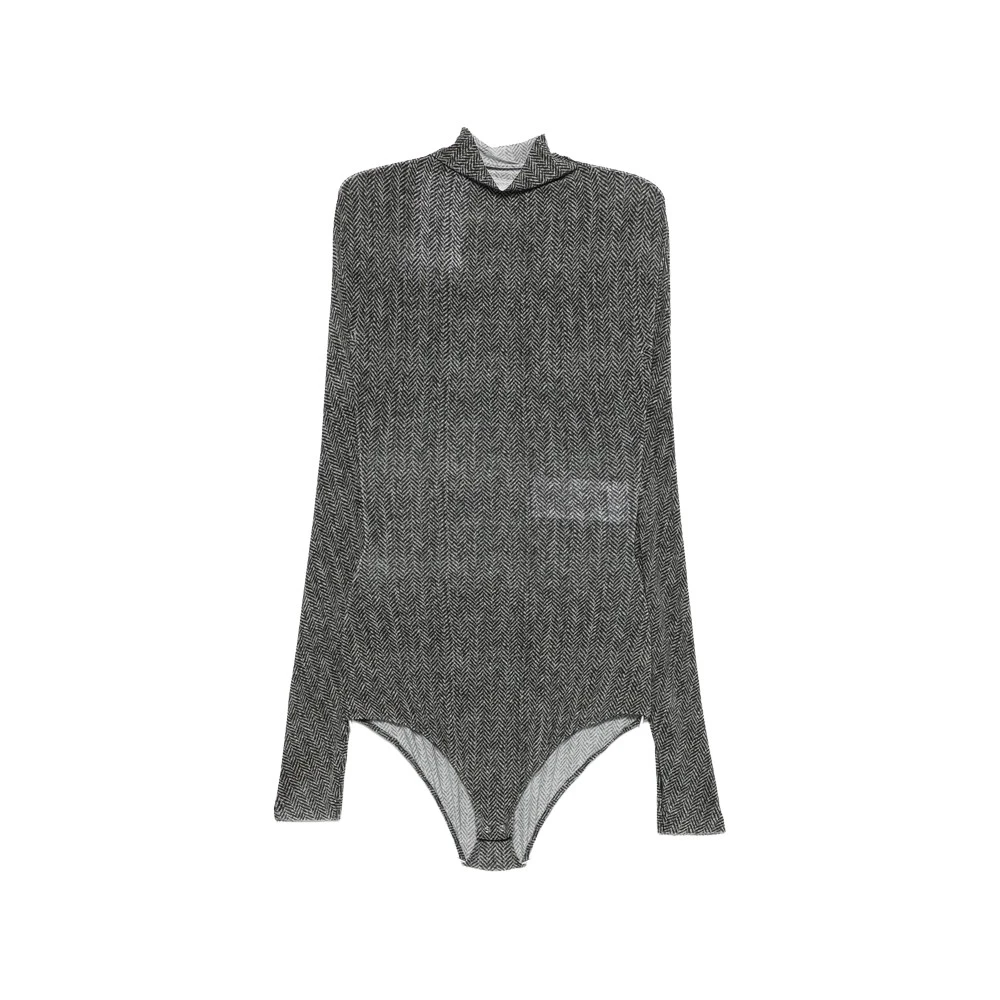 Maison Margiela Donna Grigio - Body Scollo Alto Pied-De-Poule - Tops - M