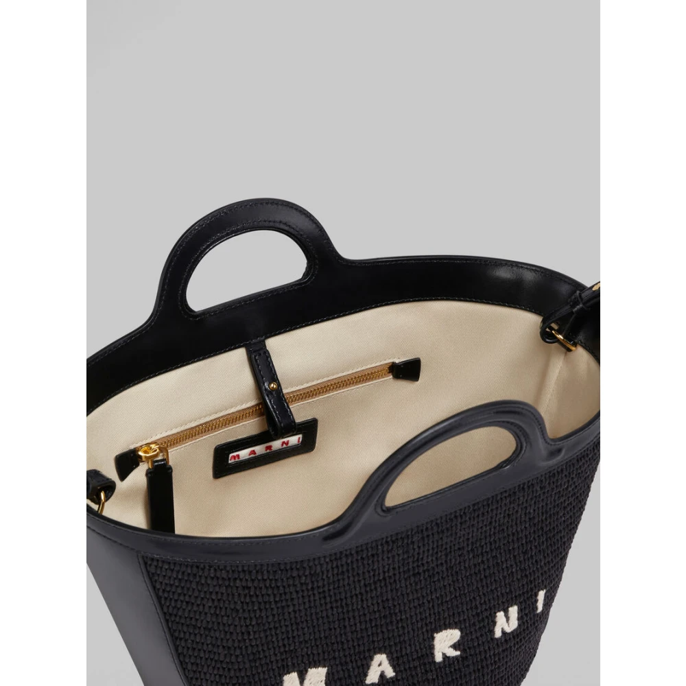 Marni Zwarte Tropicalia Raffia Handtas met Leren Sluiting Black Dames