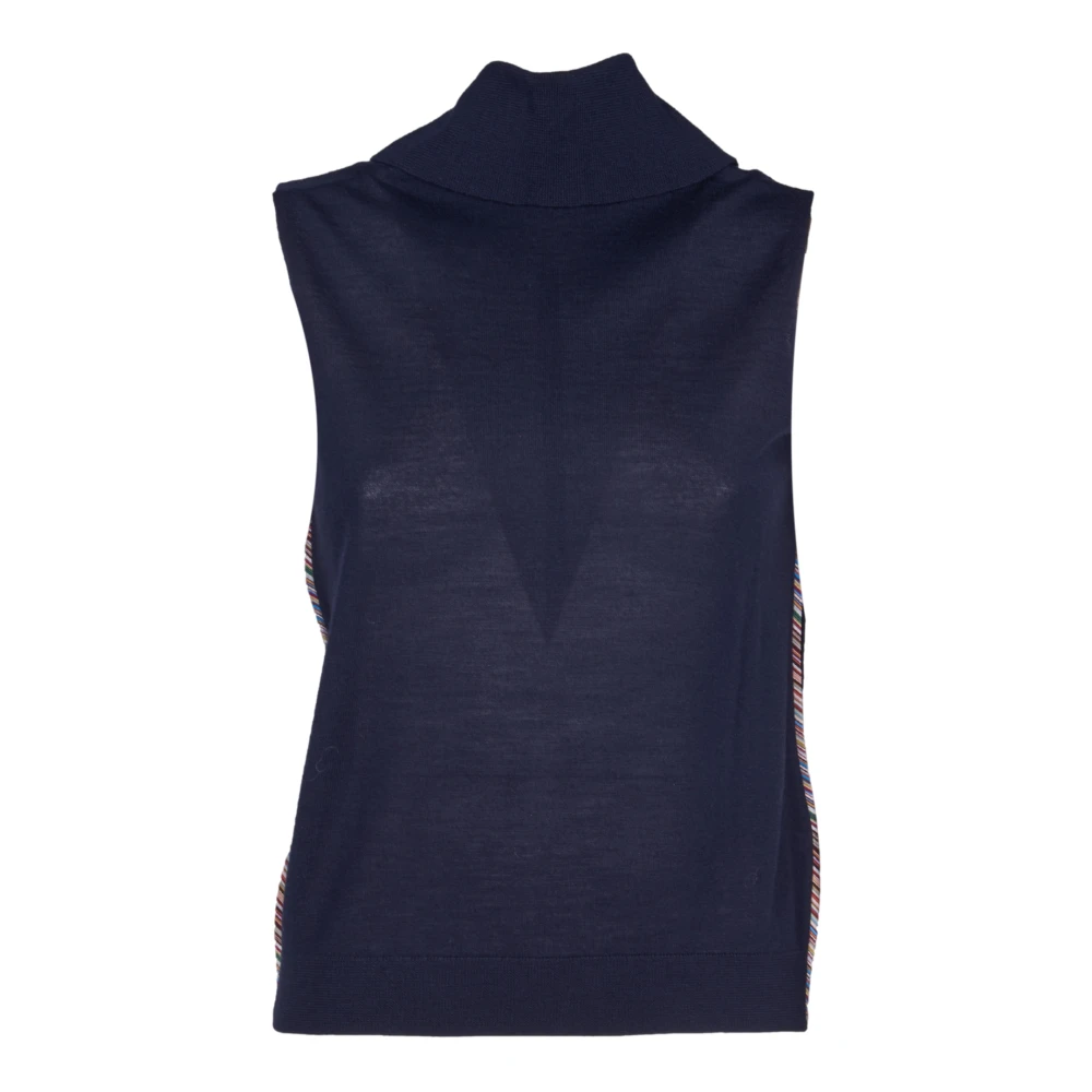 PS By Paul Smith Blauw Gestreepte Zijden Hoge Kraag Top Blue Dames