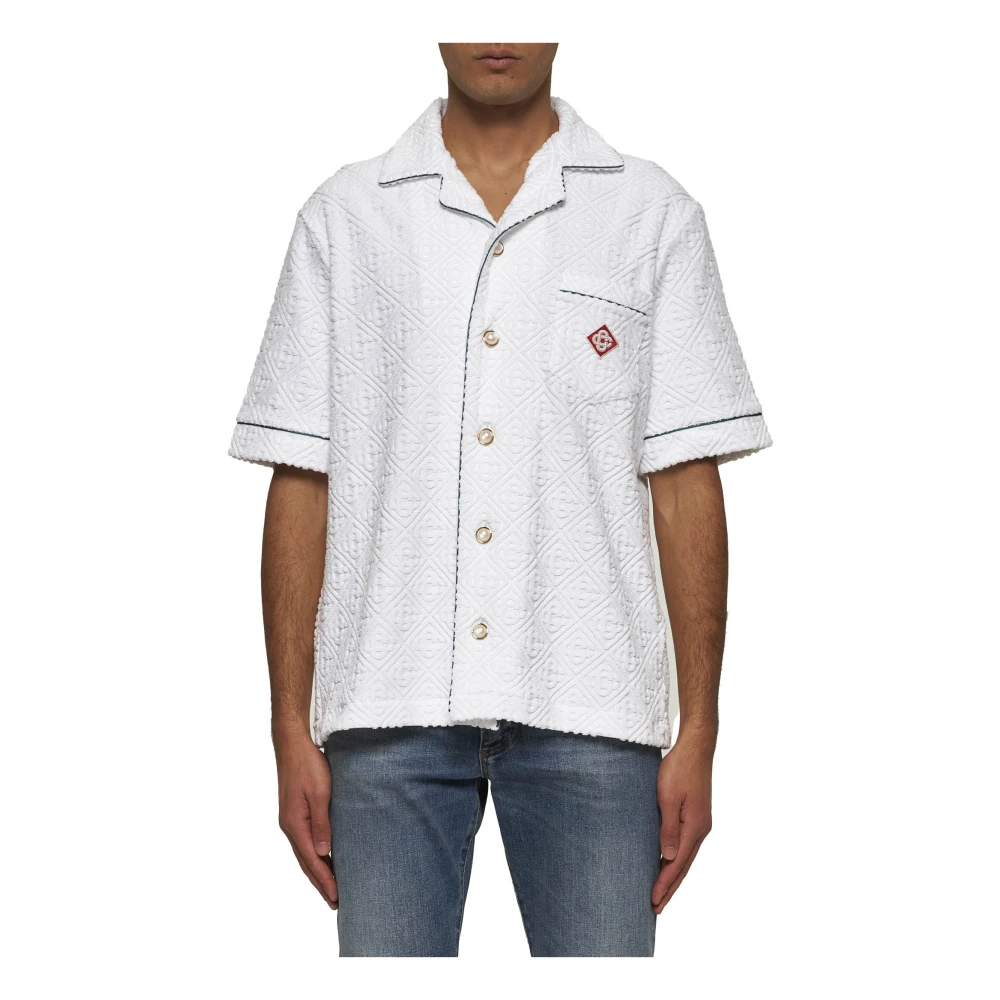 Casablanca Witte Cubaanse kraag shirt met rood logo White Heren