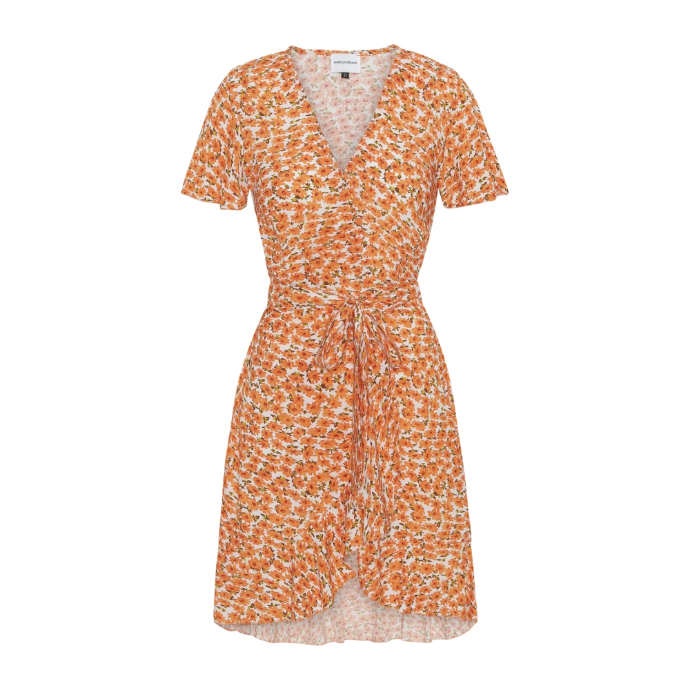 American Dreams Bloemen Wikkeljurk met Ruches Orange Dames
