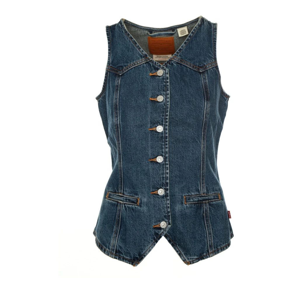 Levi's Denim Vest met V-hals Korsetstijl Blue Dames