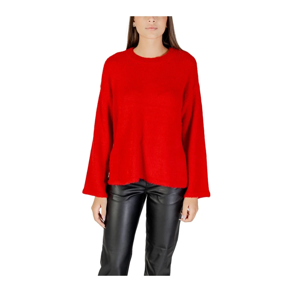 Only Women's Red Round-Neck Knitwear, M, Round Neck Long Sleeve Knitwear
