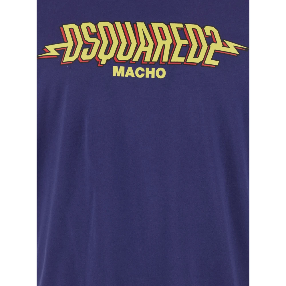 Dsquared2 Blauw Logo Print Crewneck T-Shirt Katoen Blue Heren