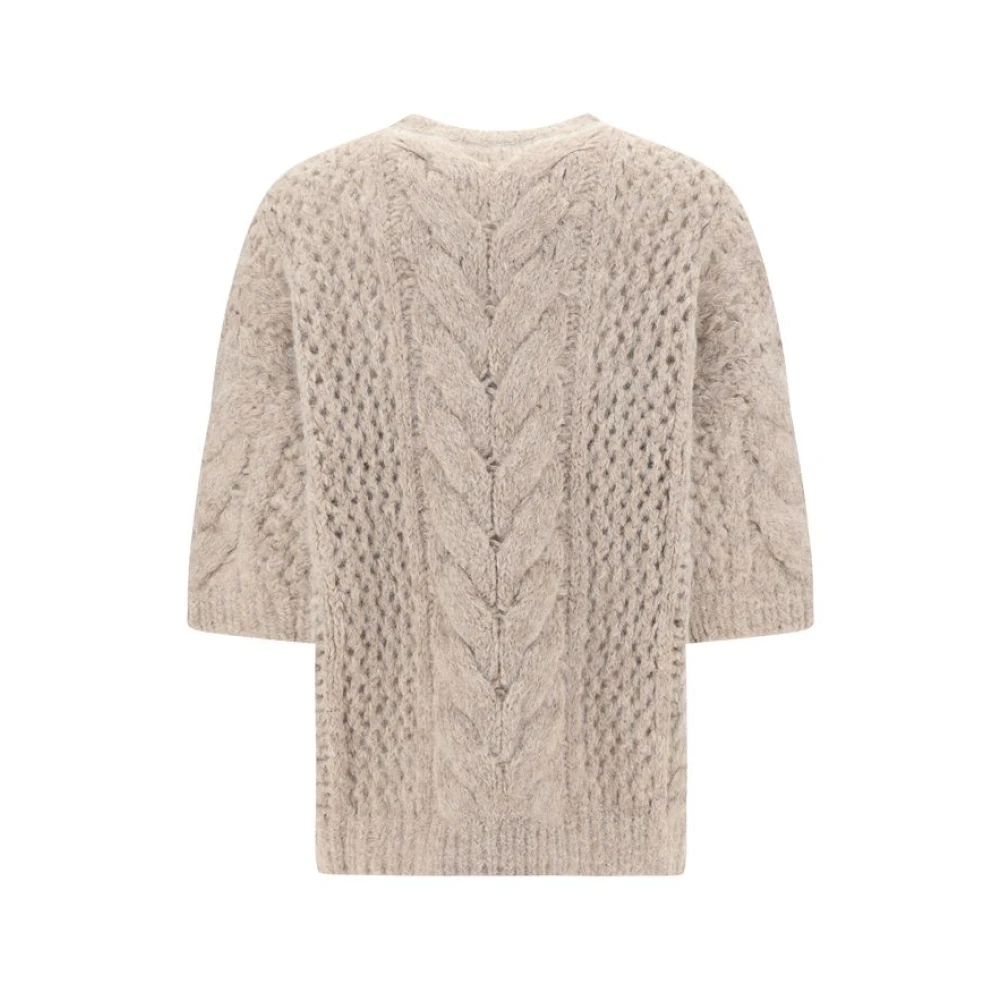 BRUNELLO CUCINELLI Geperforeerde Alpaca Pullover Oversized Fit Beige Dames