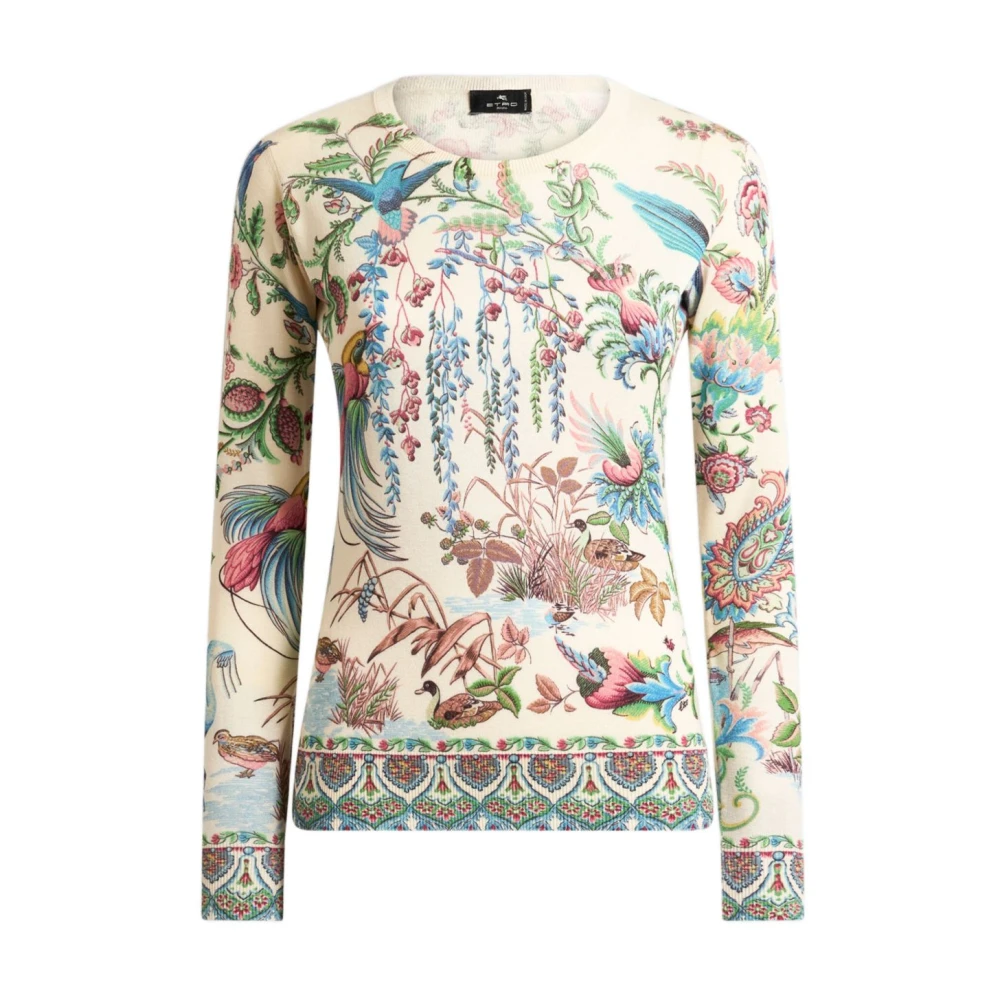 Etro Women's Multicolor Round-Neck Knitwear, S, Maglia Girocollo "Flora Fauna"