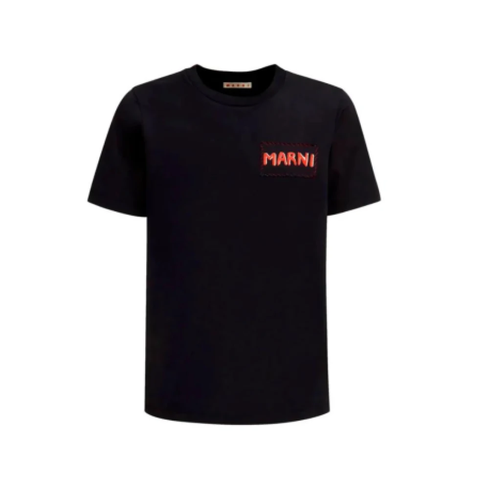 Marni Zwarte biologisch katoenen T-shirt met ronde hals Black Heren