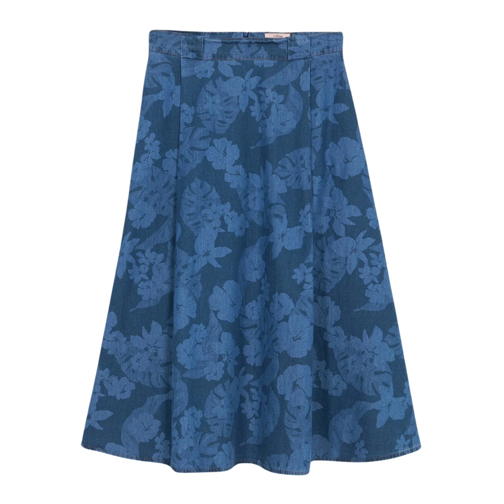 Oltre Bloemen Denim Midi Rok Blue Dames