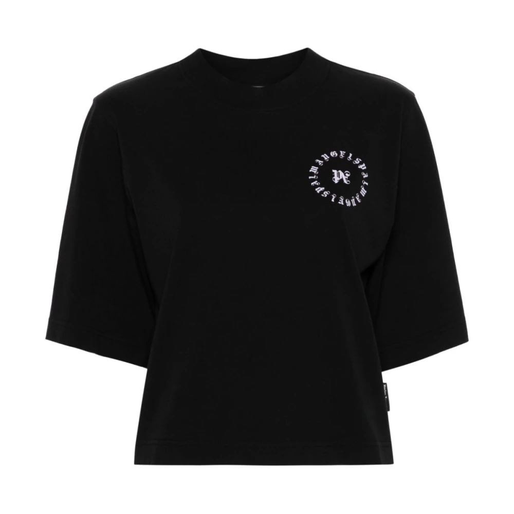 Palm Angels Zwart Logo Print Crop T-shirt Black Dames