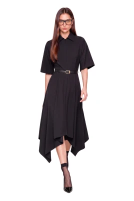 Collared Midi Dress with Buckled Belt