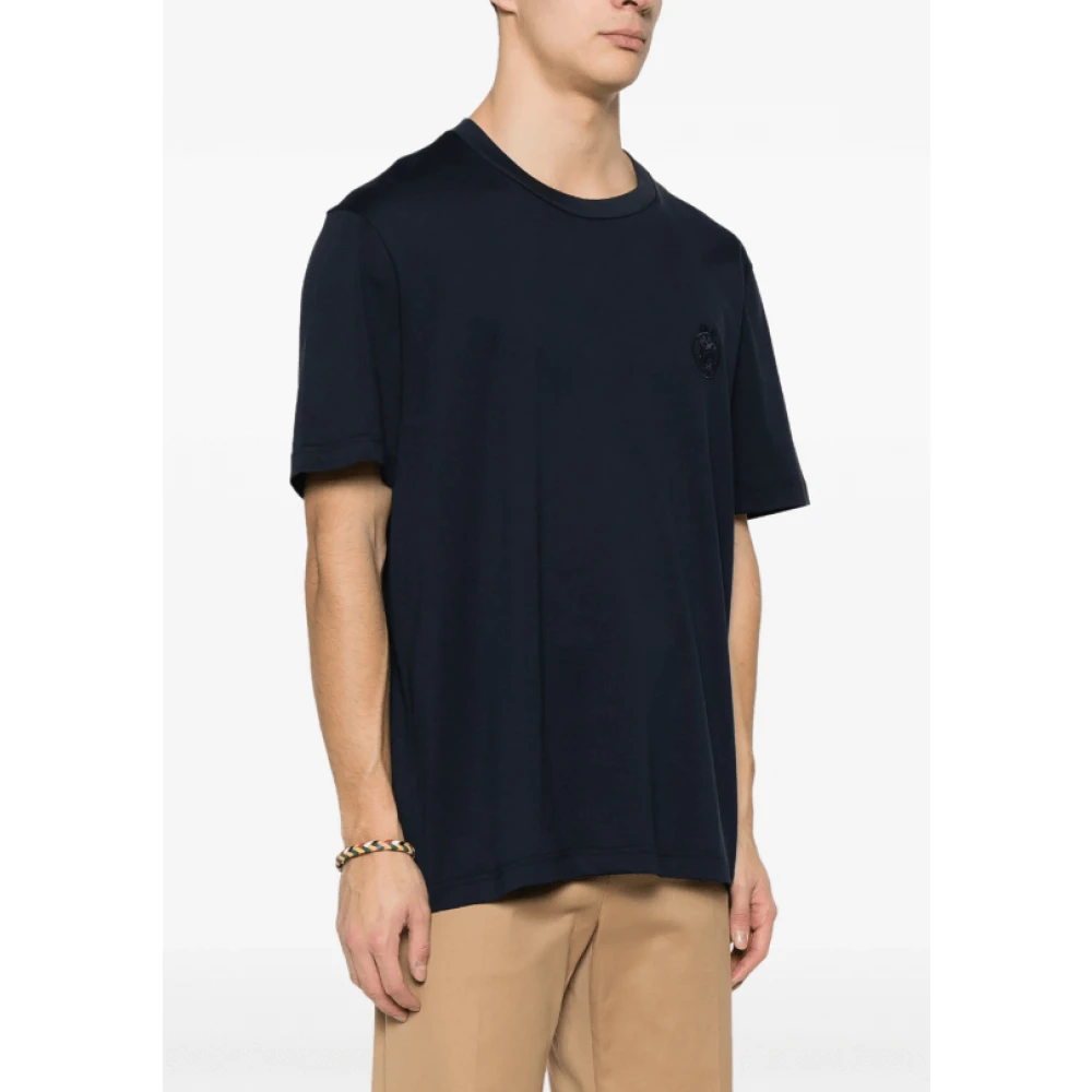 Brioni Navy Blue Logo Katoenen T-Shirt Blue Heren